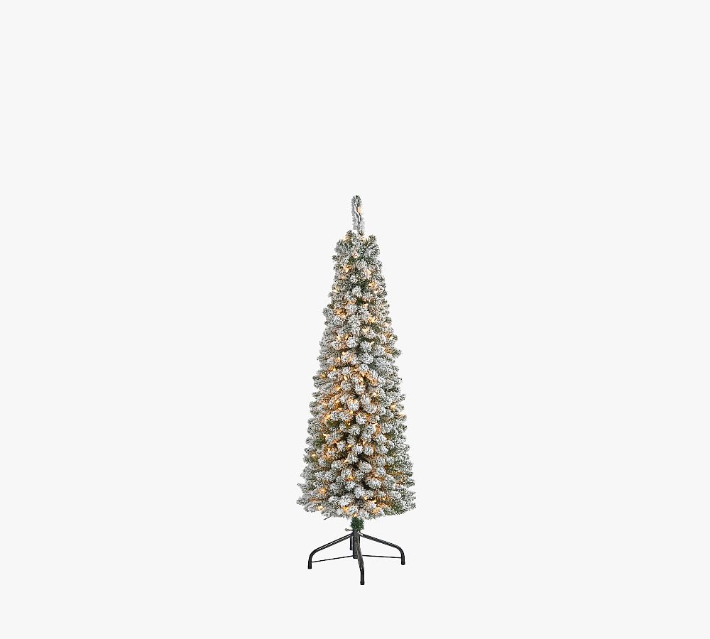 Lit Flocked Pencil Artificial Christmas Tree