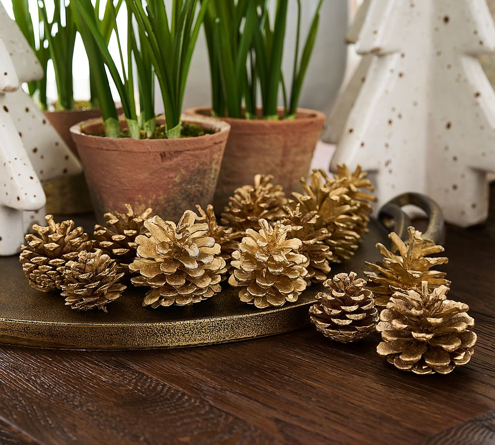 ANDALUCA Mixed Natural & Gold Decorative Pinecone Vase & Bowl Fillers |  Pinecones for Decorating & Home Decor (Gold)