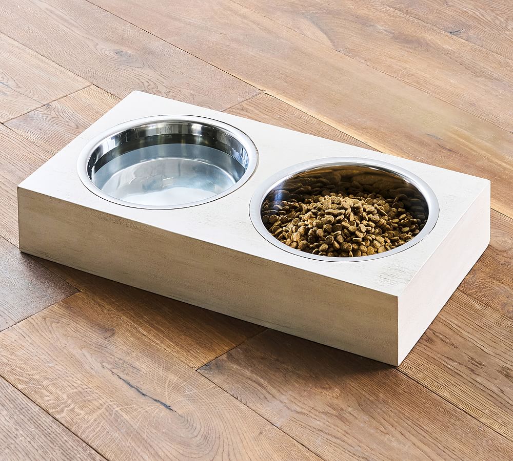 Wooden Pet Food Bowl Holder  Holds 4 Half Pint Pet Bowls