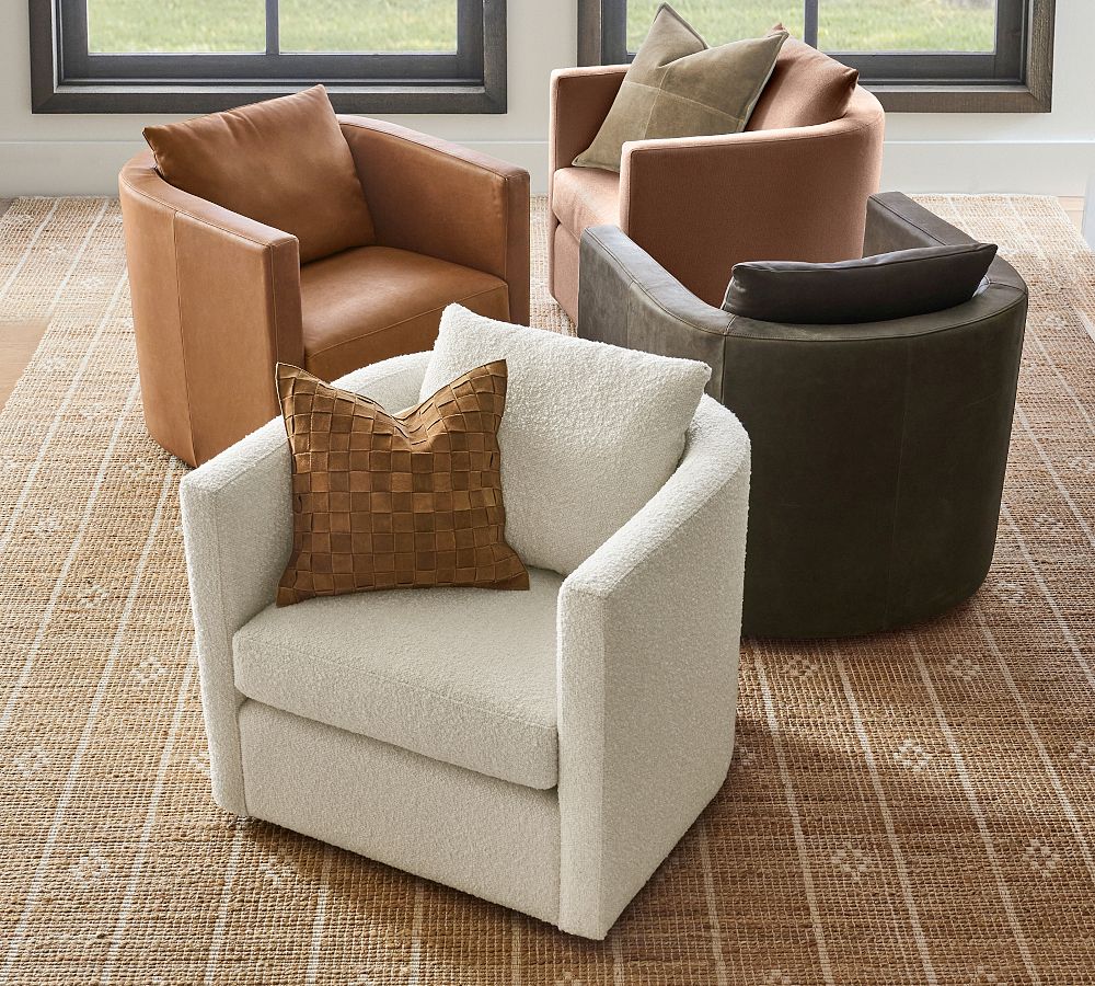 Ayden Barrel Upholstered Swivel Armchair Pottery Barn