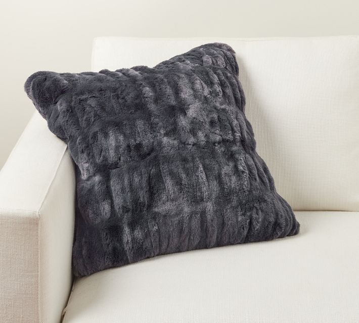 Harris Faux Fur 24x24 Throw Pillow, Quiet Gray