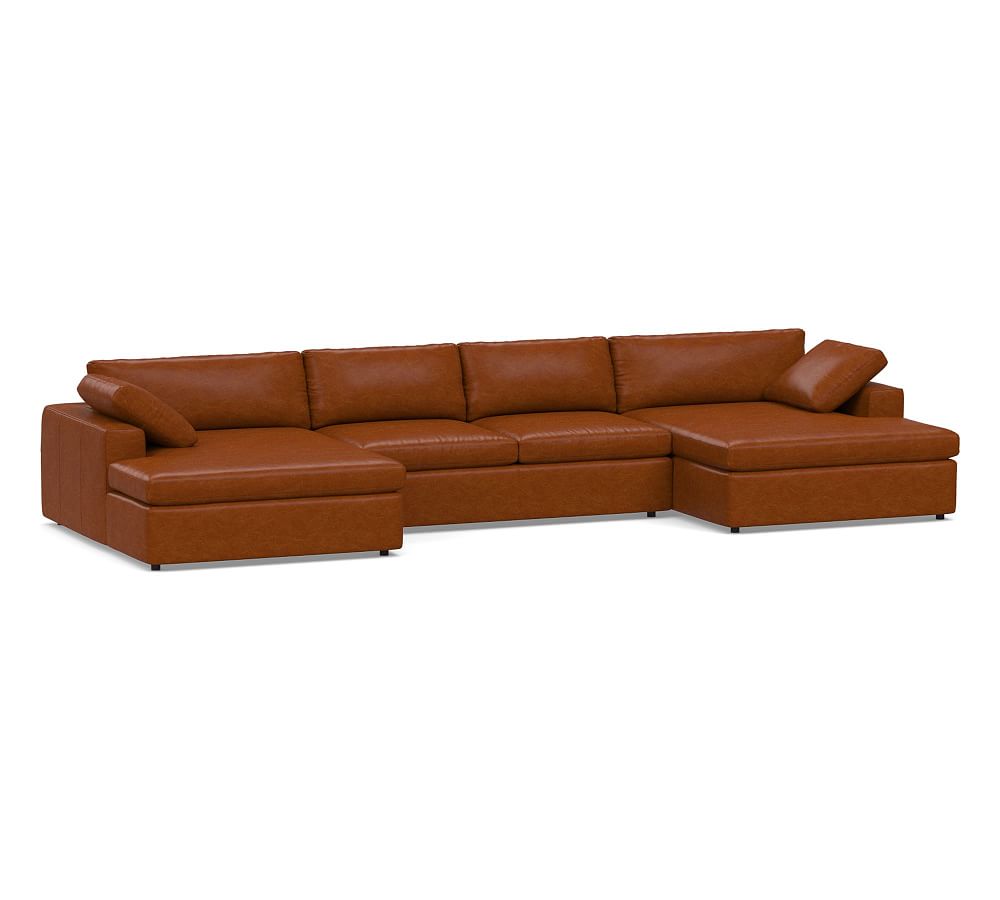 Dream Square Wide Arm Leather U-Shaped Double Sofa Chaise Sectional