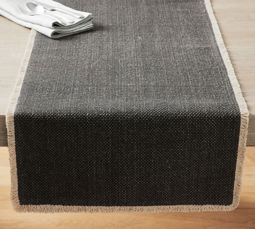 Mason Handwoven Cotton Fringe Table Runner in Charcoal