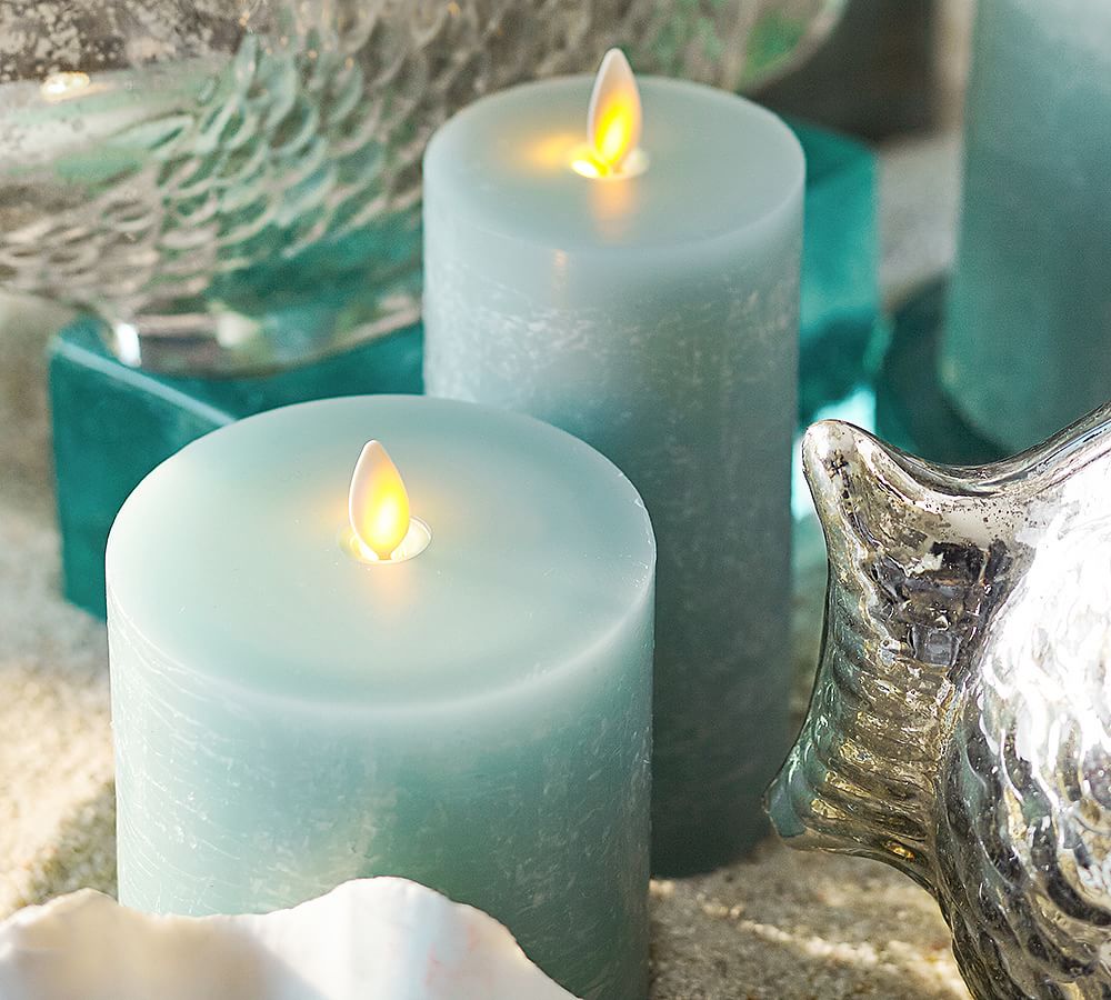 Premium Flickering Flameless Wax Pillar Candles Sea Glass Pottery Barn