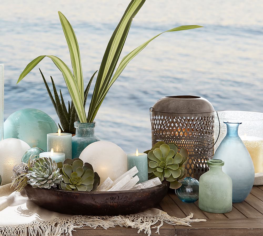 Premium Flickering Flameless Wax Pillar Candles Sea Glass Pottery Barn