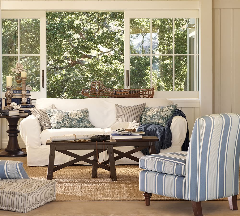 Separate Seat Square Cushion LooseFit Slipcover Twill Pottery Barn