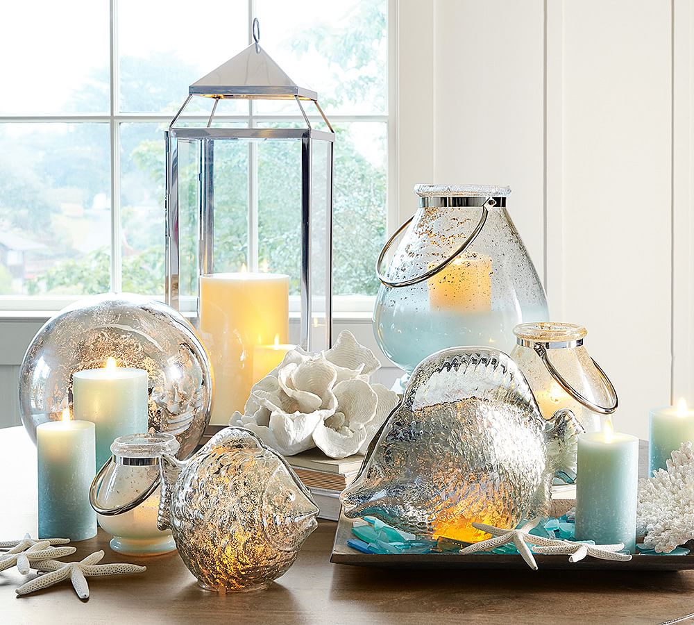 Premium Flickering Flameless Wax Pillar Candles Sea Glass Pottery Barn