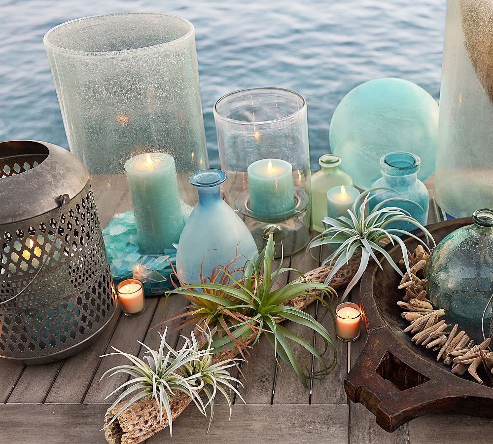 Premium Flickering Flameless Wax Pillar Candles Sea Glass Pottery Barn