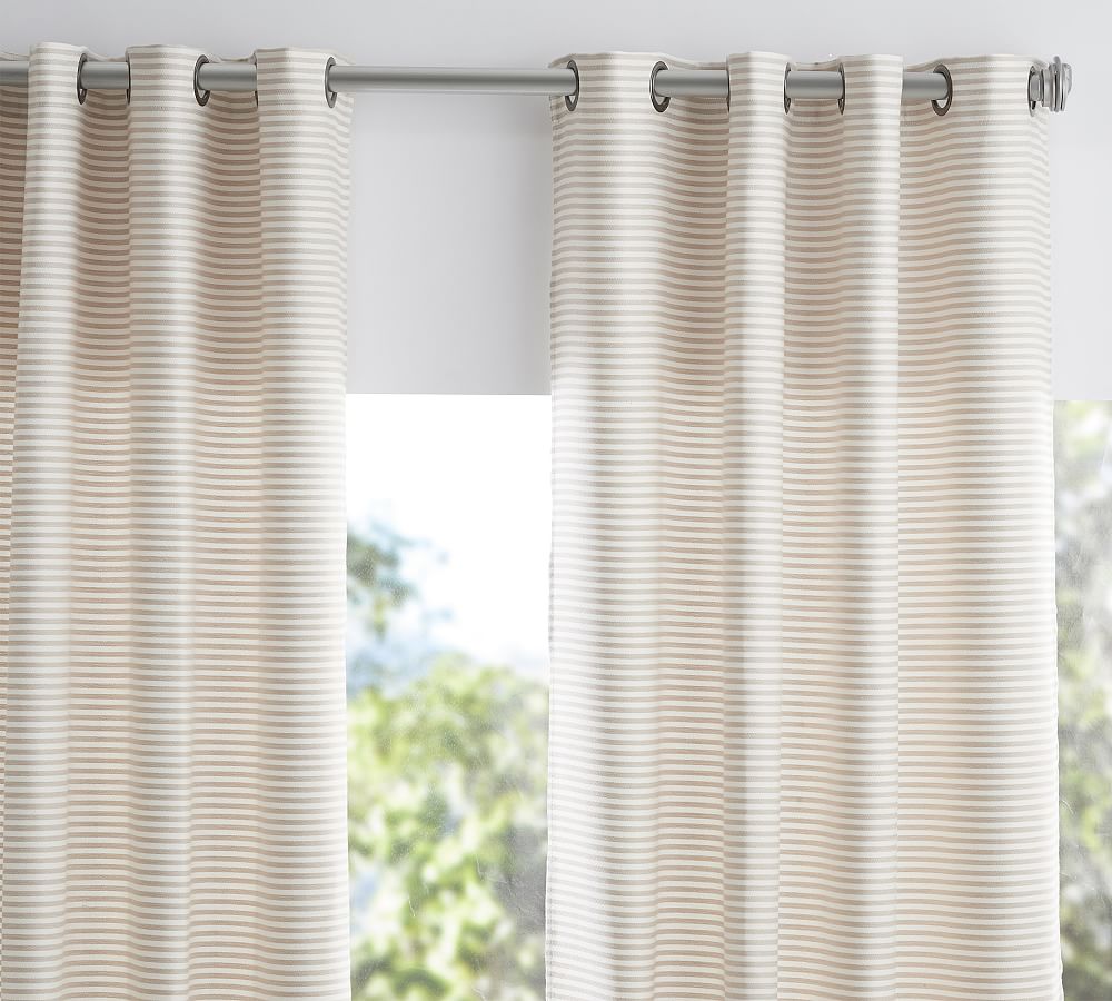 Sunbrella® Bungalow Striped Outdoor Grommet Curtain Pottery Barn