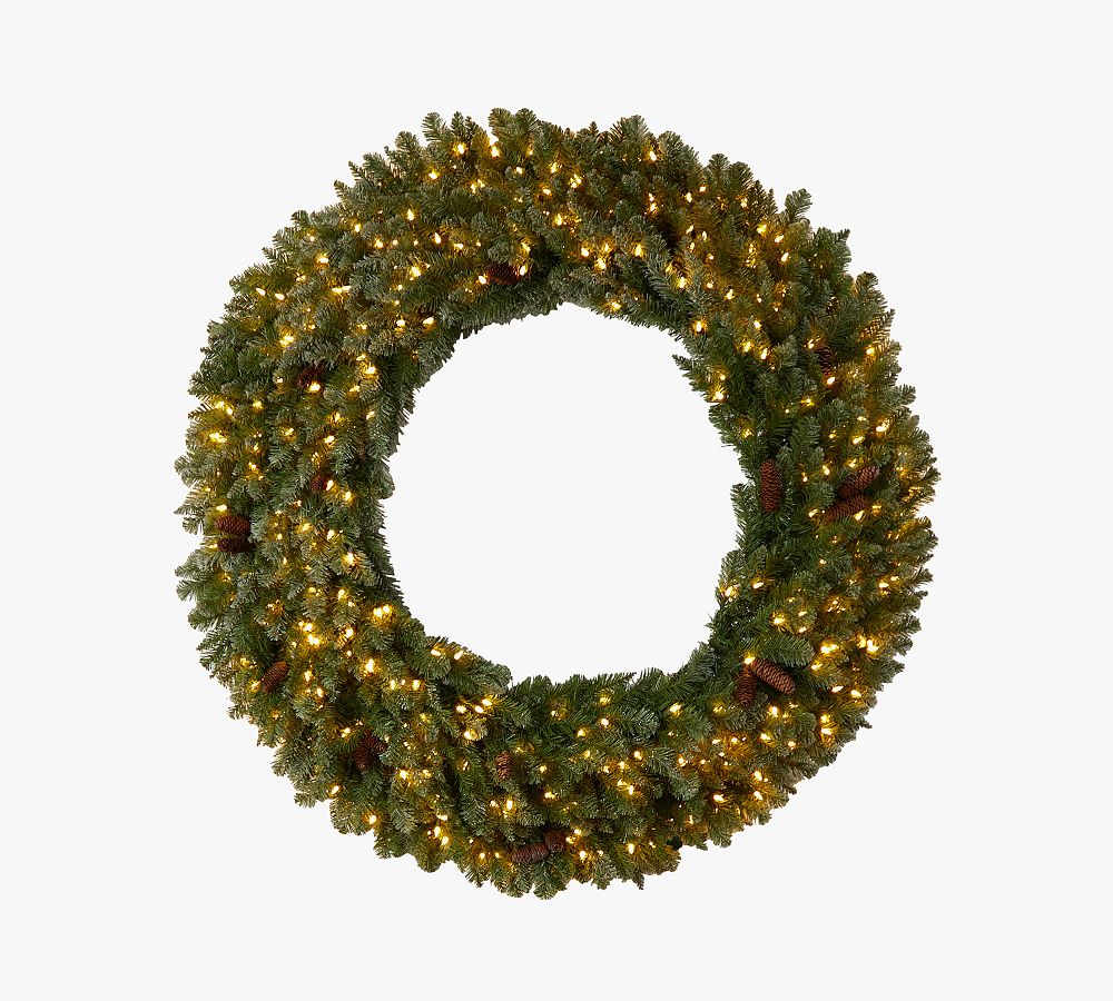 Lit Faux Flocked Oversized Holiday Wreath With Clear LED Lights
