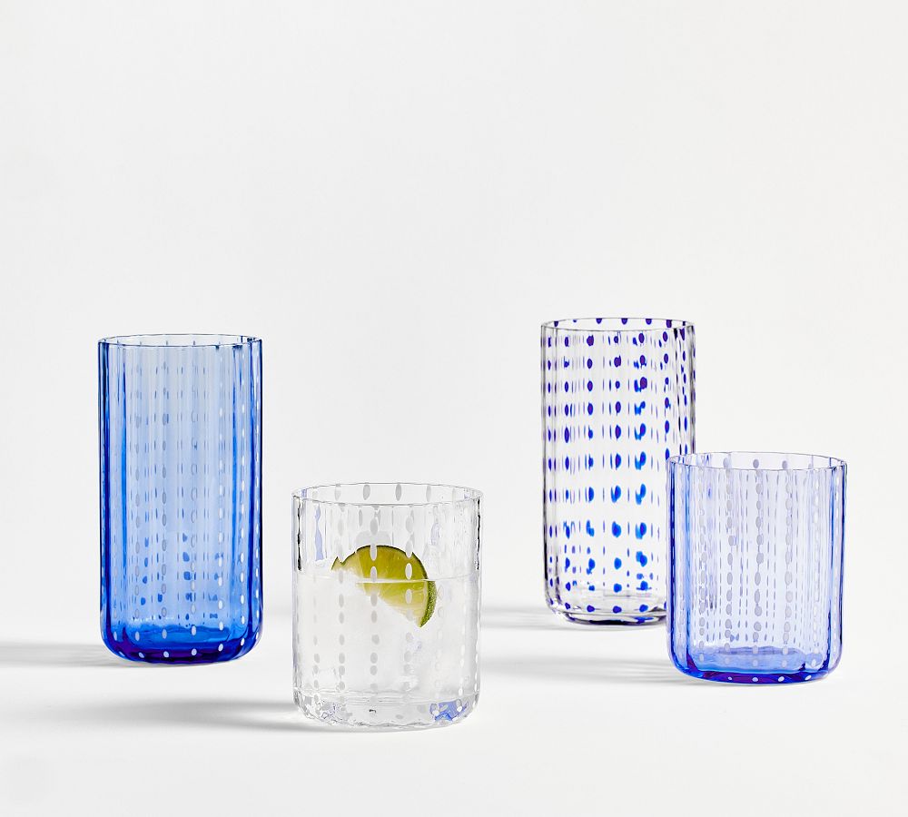 Handblown Glass Recycled Blue Tumblers Drinkware (Set of 6) - Pure