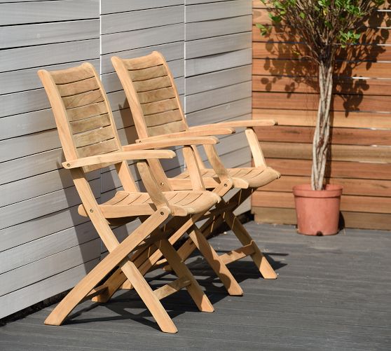 Maya Folding Teak Outdoor Dining Armchairs, Set of 2 Pottery Barn