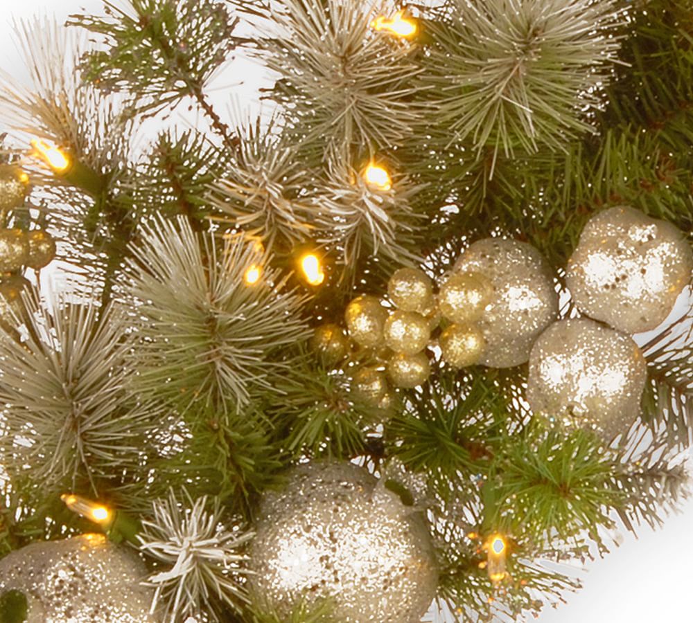 Lit LED Faux Mixed Pine Glitter Wreath & Garland Pottery Barn