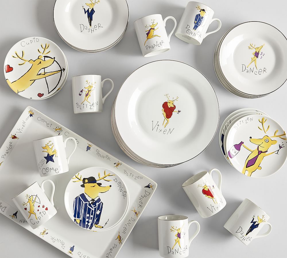 Santa's Reindeer Porcelain Dessert Plates Set of 8 Pottery Barn