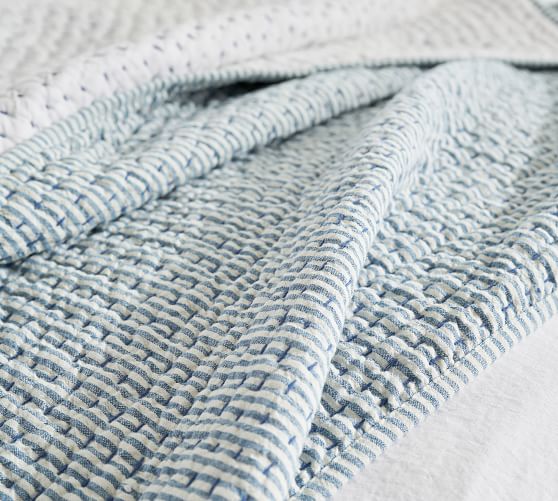 Pick-Stitch Wheaton Reversible Striped Cotton Quilt | Pottery Barn