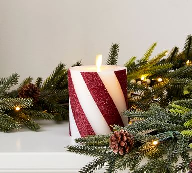 Premium Flickering Flameless Wax Pillar Candles - Candy Striped ...