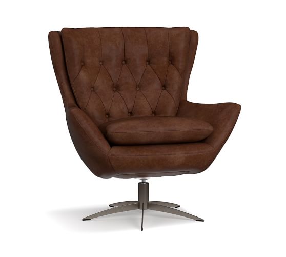 Wells Petite Swivel Leather Chair 