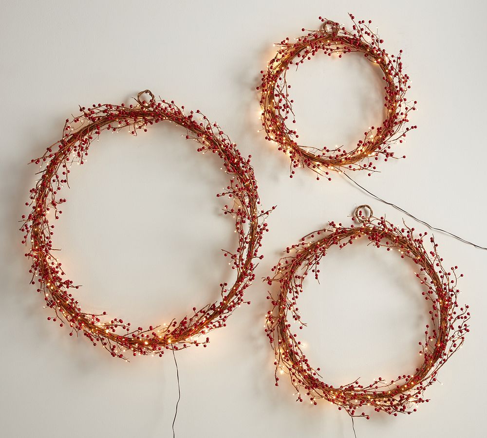Handcrafted Rattan Wreaths with Twinkle Lights - Set of 3