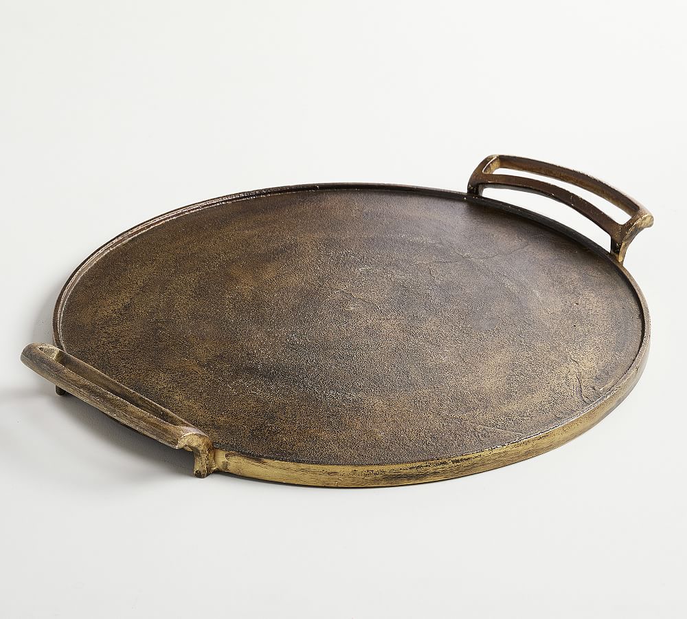 Antiqued Metal Decorative Tray - Round