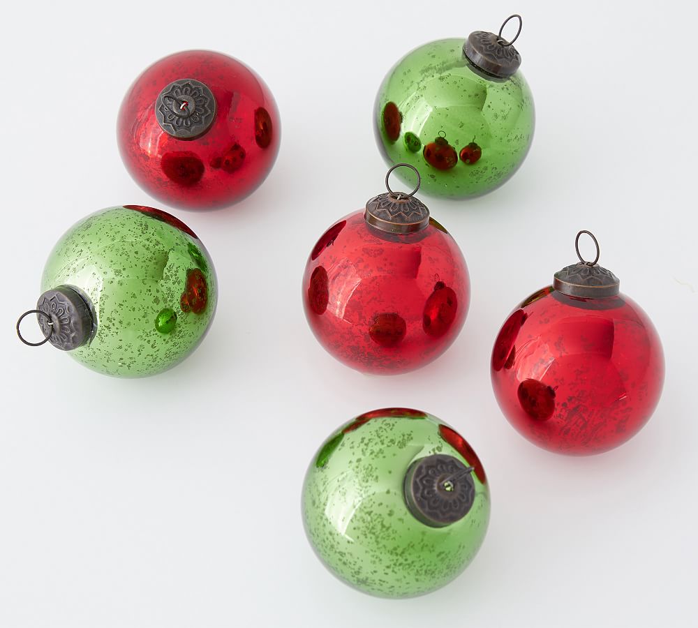 Mercury Glass Ball Ornaments - Set of 6