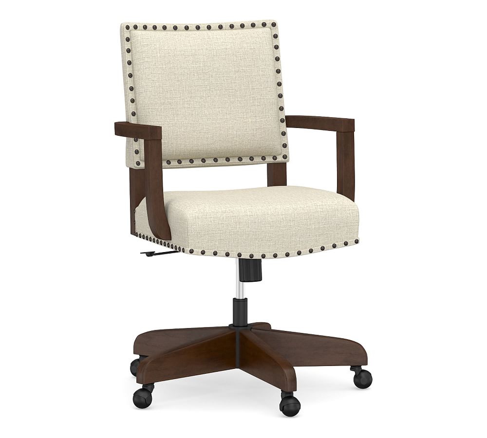 Manchester Upholstered Desk Chair, Oatmeal/Espresso