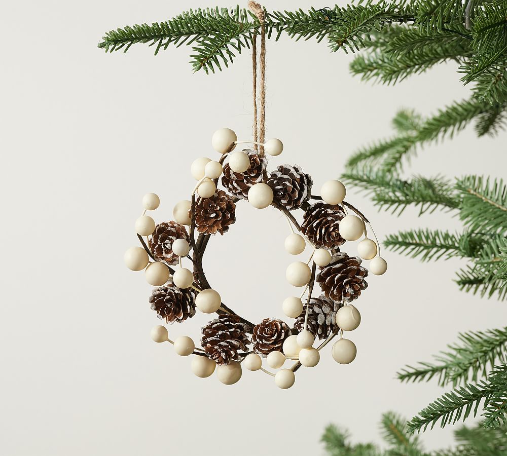 Handcrafted White Berry and Pinecone Wreath Ornament