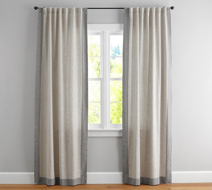 Sayre Washed Linen Drapery Panel with Trim Border