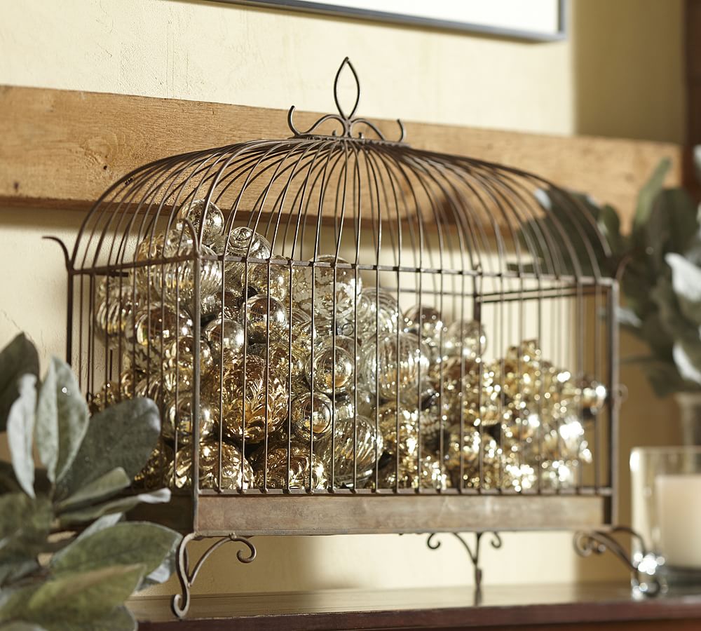 Iron Wall Hanging Bird Cage with Glass Bird