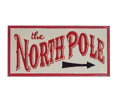 The North Pole Enameled Metal Sign Wall Decor | Pottery Barn