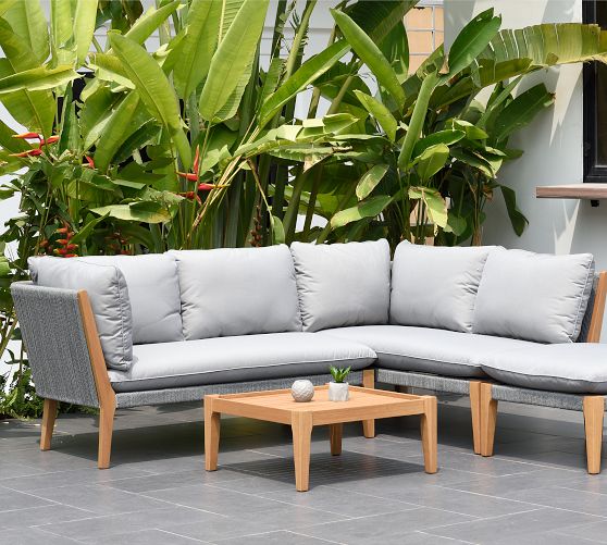 Winnipeg Eucalyptus Outdoor Sectional Set with Coffee Table Pottery Barn