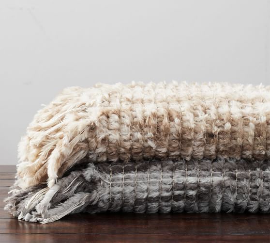 Faux Fur Woven Fringe Throw Blanket 