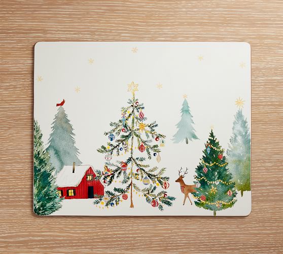 Christmas in the Country Tree Cork Placemats Set of 4 Pottery Barn