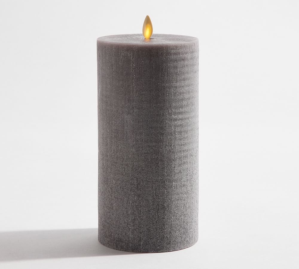 Premium Flickering Flameless Wax Pillar Candles - Linen Textured Charcoal