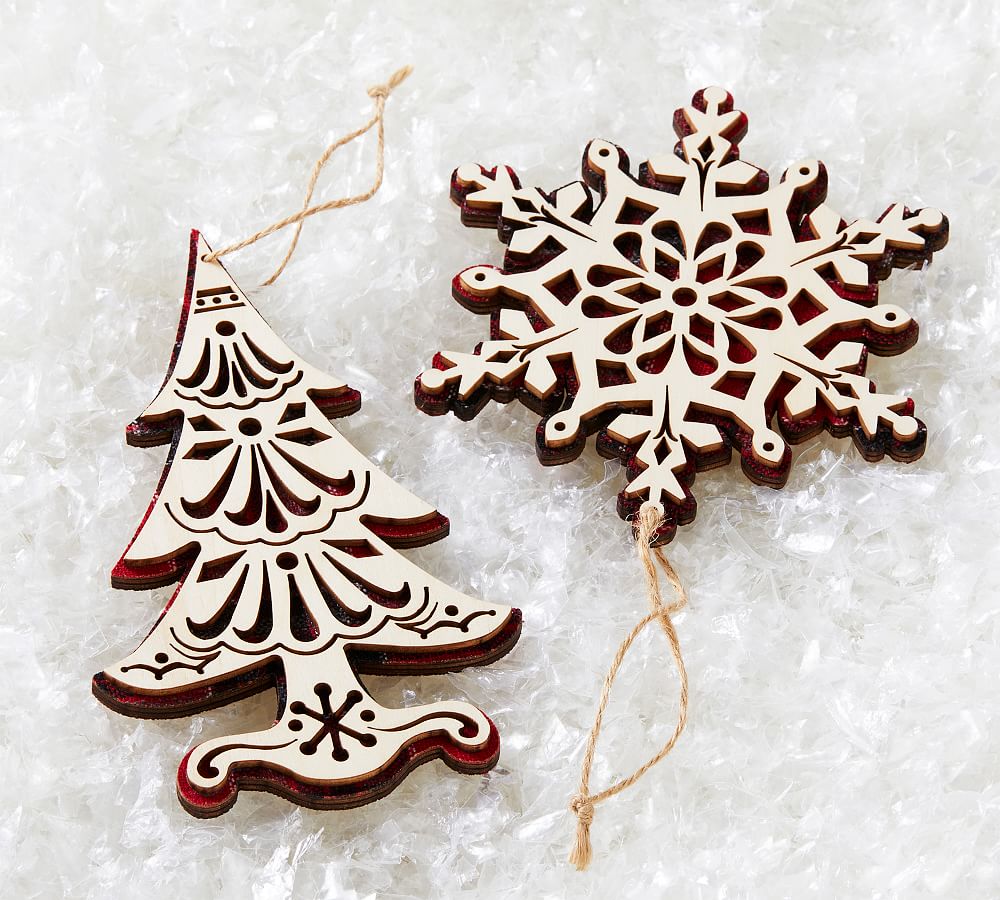 Plaid Backed Wooden Ornaments