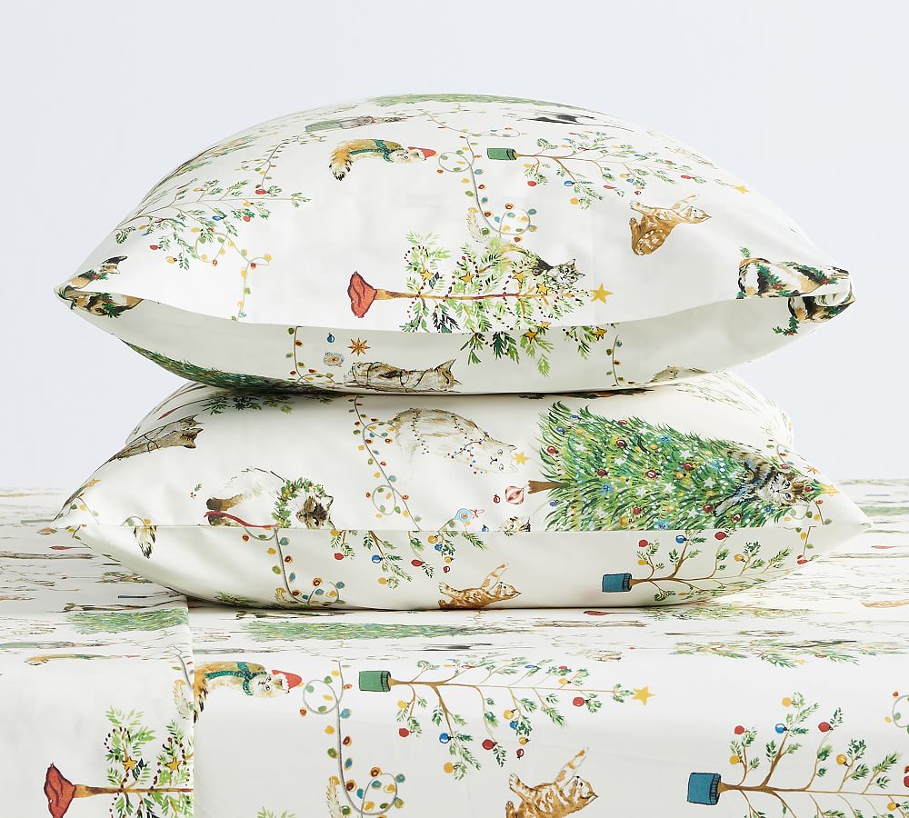 Festive Cats Percale Pillowcases - Set of 2