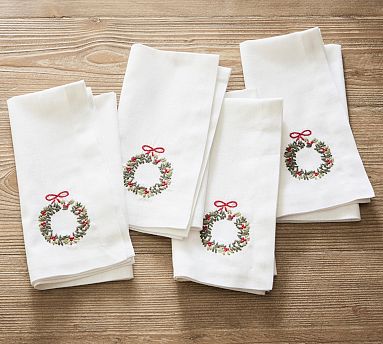 Hand-Embroidered Holiday Napkins (Set of 2)