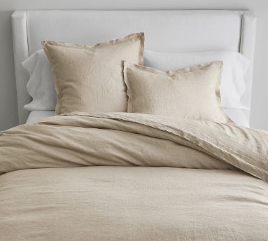 Belgian Flax Linen Double Flange Pillow Shams - Natural | Pottery Barn