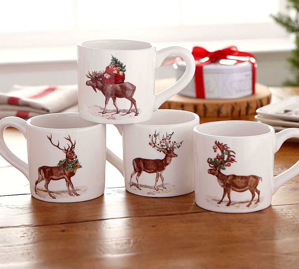 Silly Stag Coffee Mugs, Mixed Set of 4 Pottery Barn