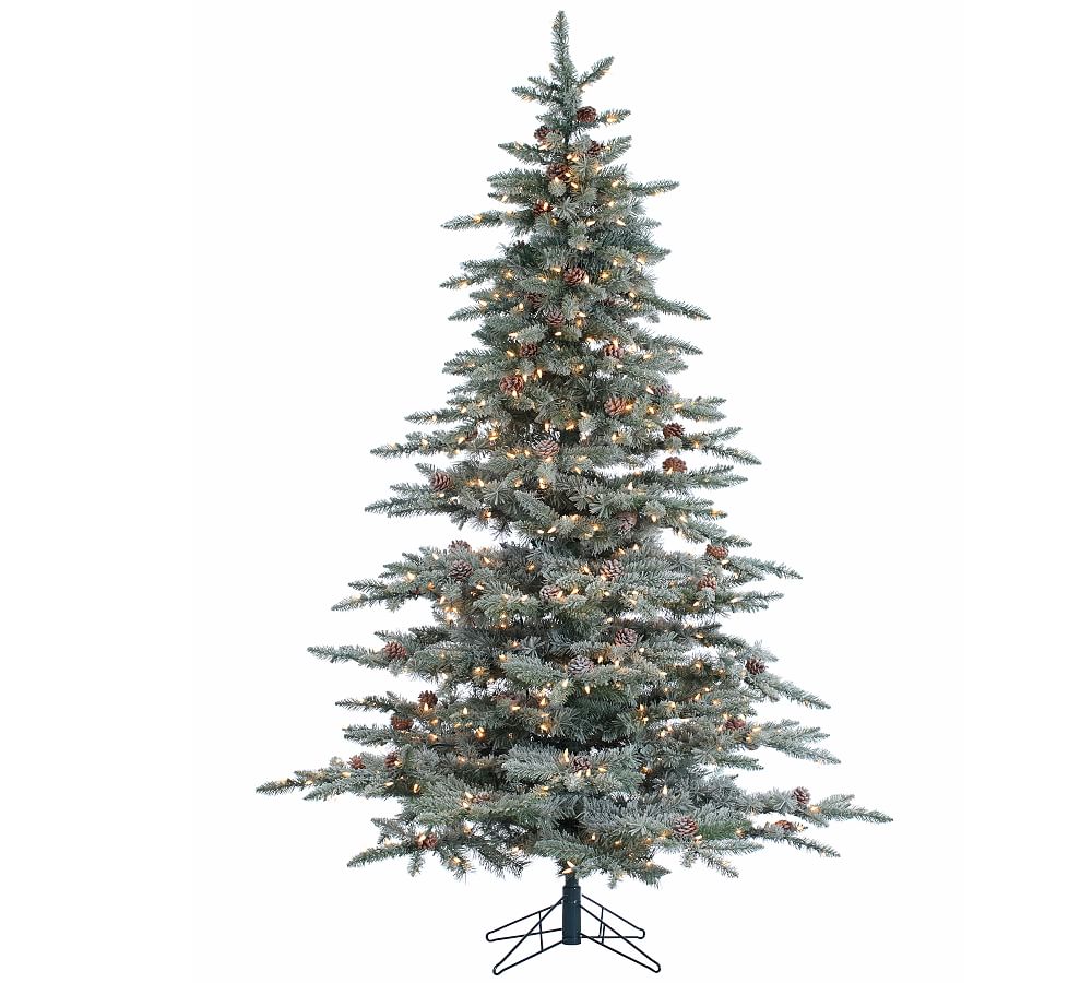 Lit Flocked McKinley Pine Faux Christmas Trees | Pottery Barn