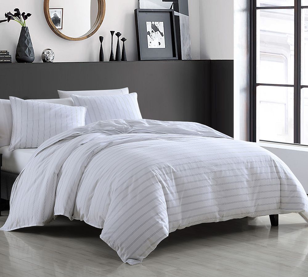 Gray Wheaton Stripe Cotton Patterned Duvet Cover & Sham