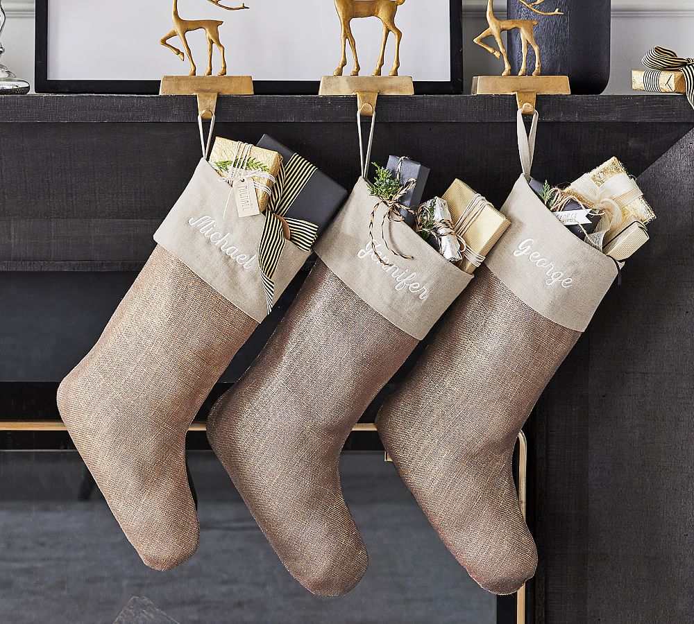 Smocked Burlap Stockings - Thistlewood Farm