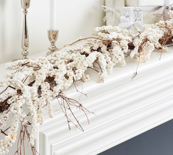 Lit Faux White Berry Garland Pottery Barn