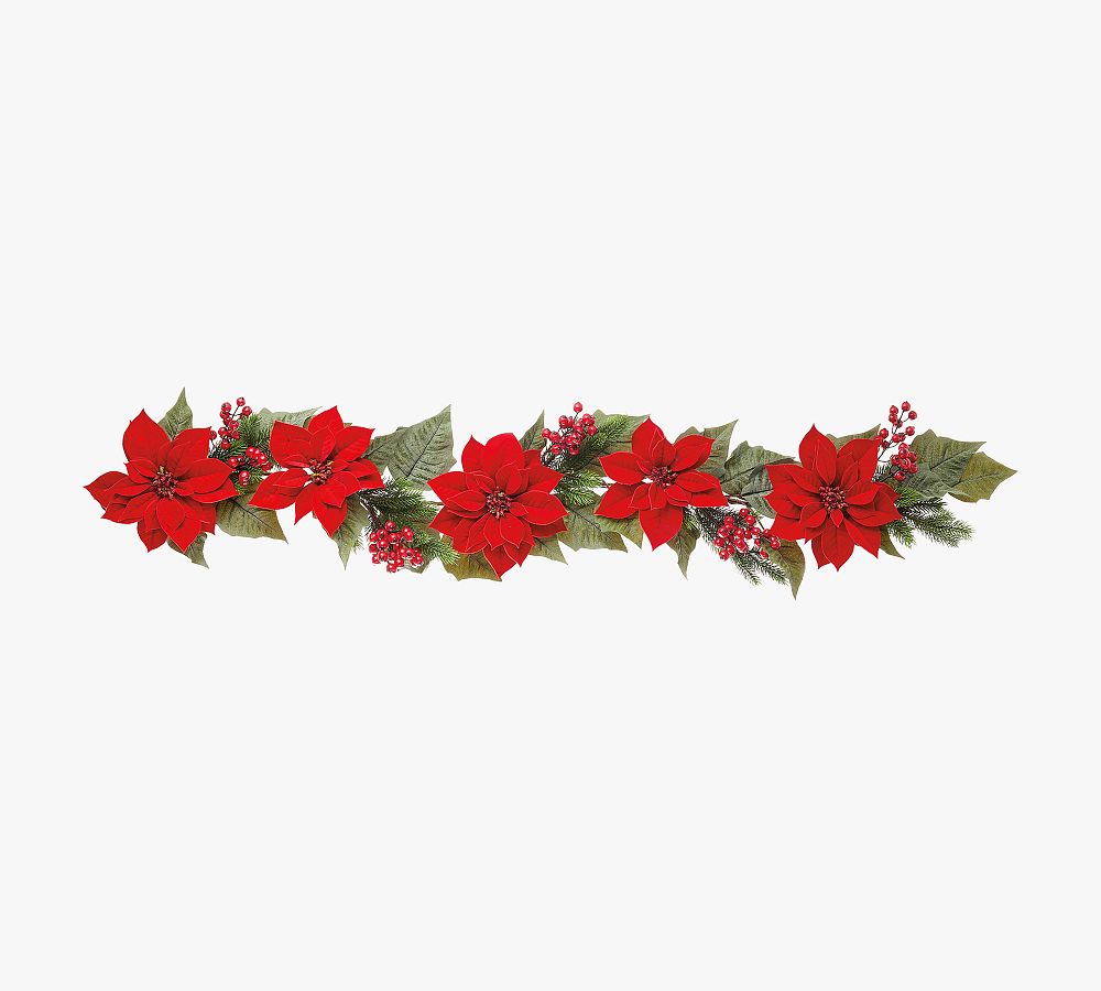 Faux Poinsettia And Berry Garland - Set of 2