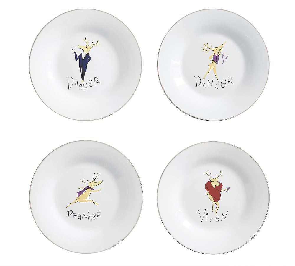 Santa's Reindeer Porcelain Dessert Plates Set of 4 Pottery Barn