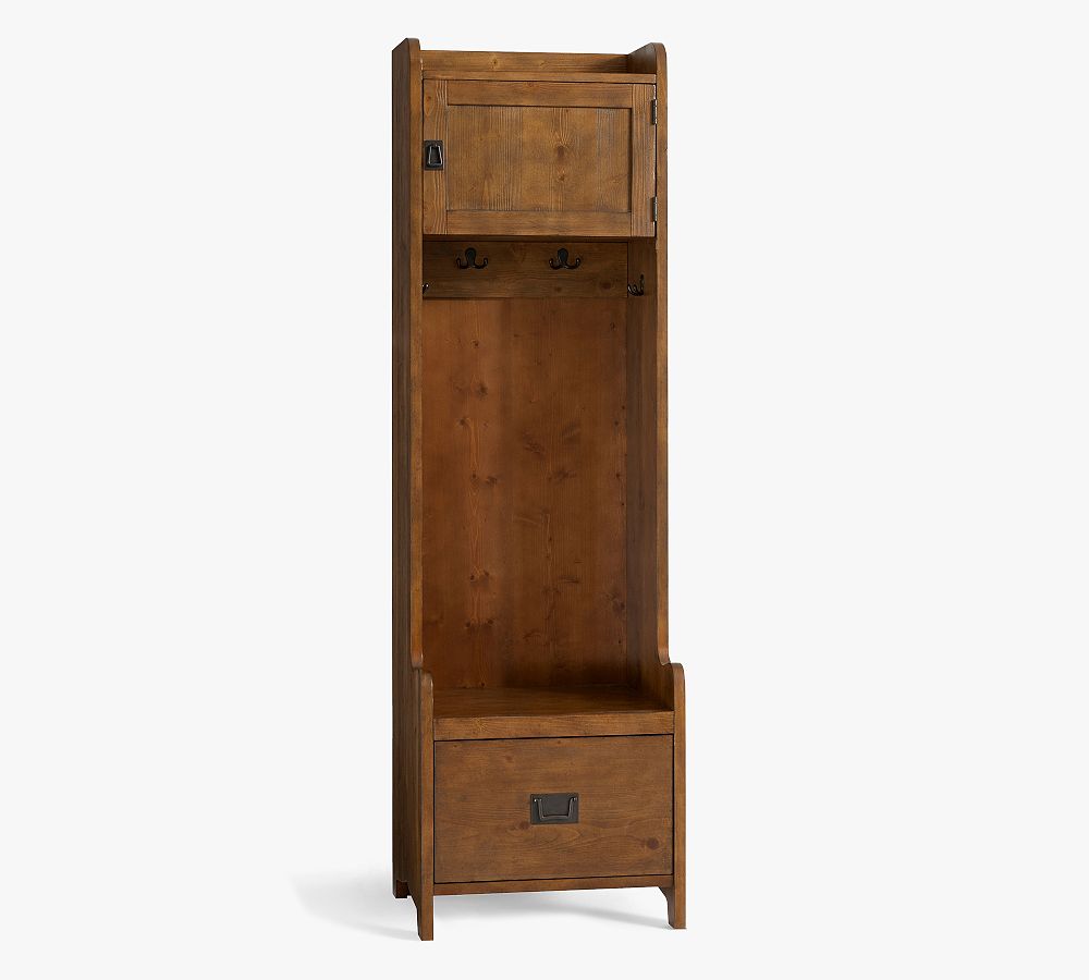 Billie Rustic Brown Wood Hall Tree with Side Storage Shelves for Entry