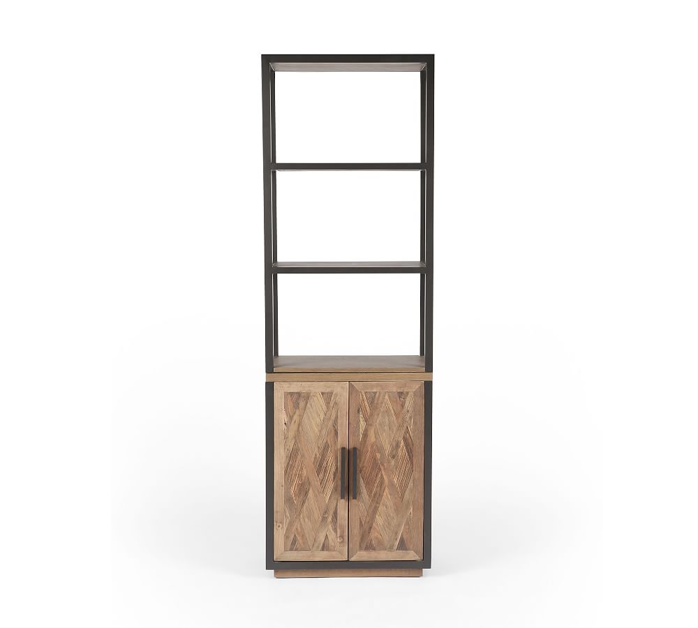 Parquet Reclaimed Wood Open Bookcase with Doors