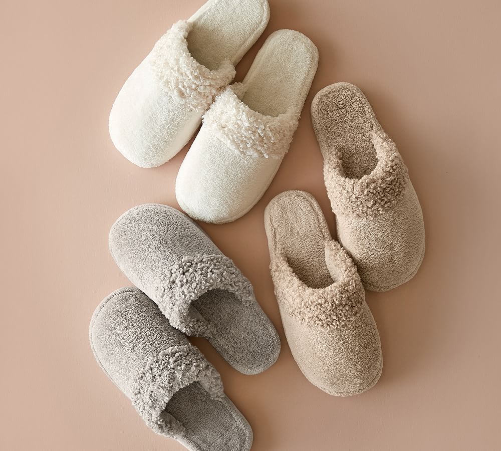 Faux fur trim discount slippers