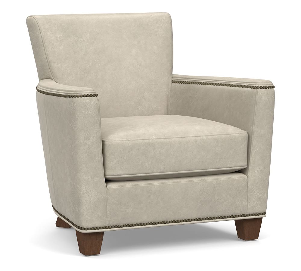 Pottery Barn Irving Square Arm Leather Swivel Armchair The