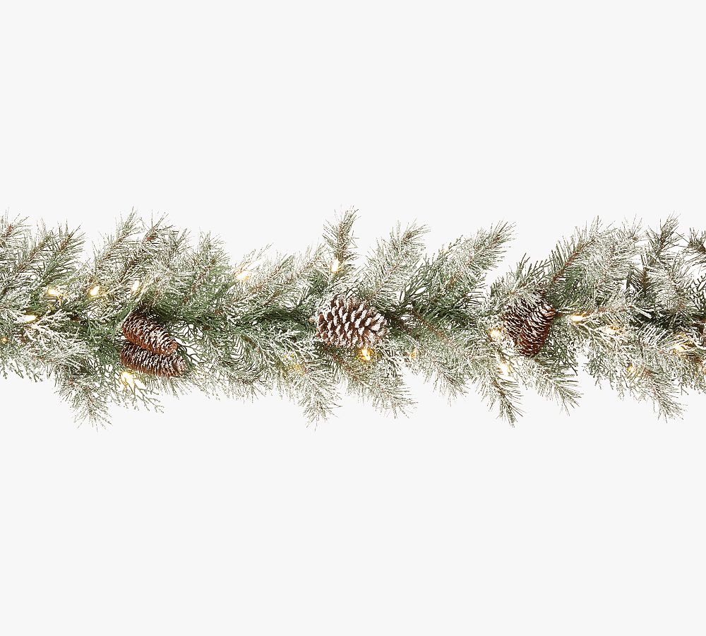Lit LED Faux Mountain Spruce Flocked Wreath & Garland