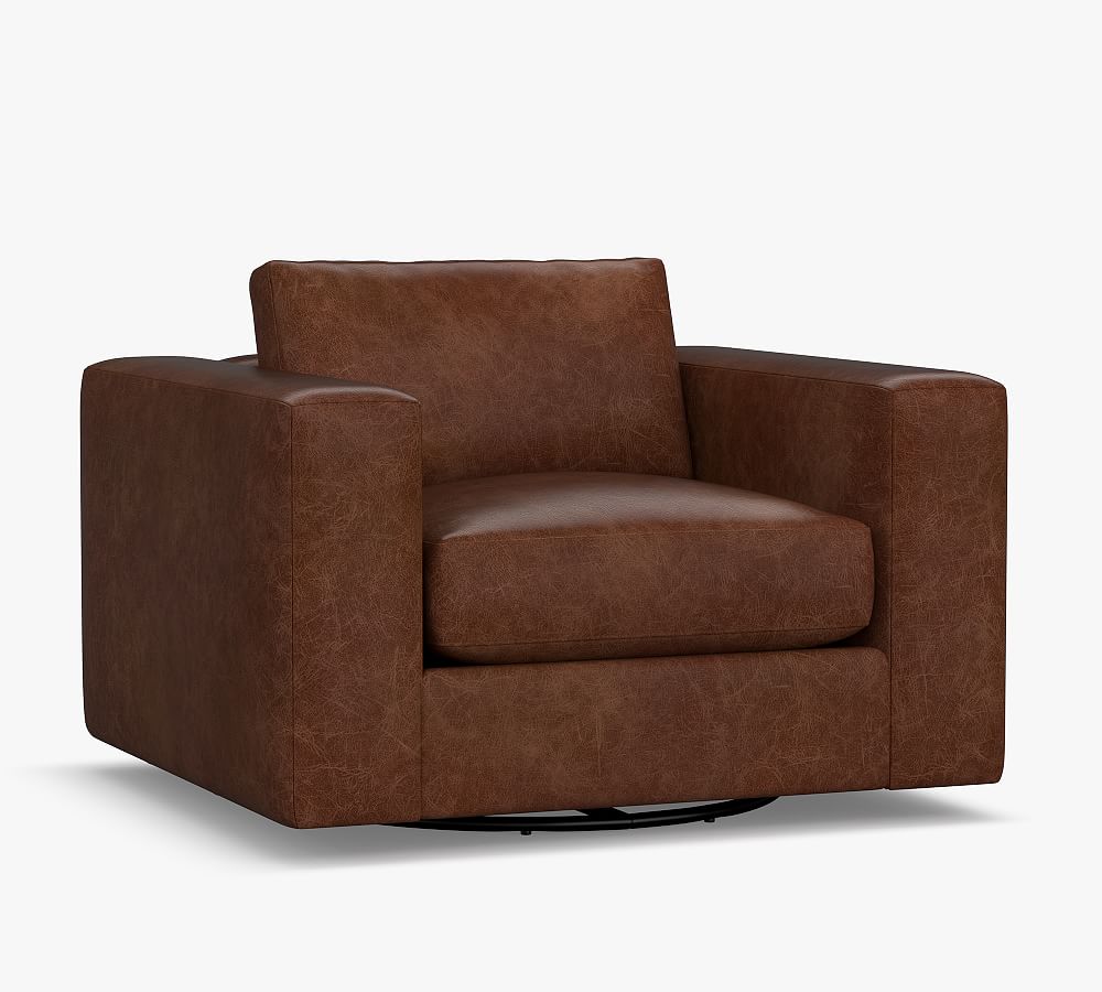 Carmel Square Wide Arm Leather Swivel Armchair
